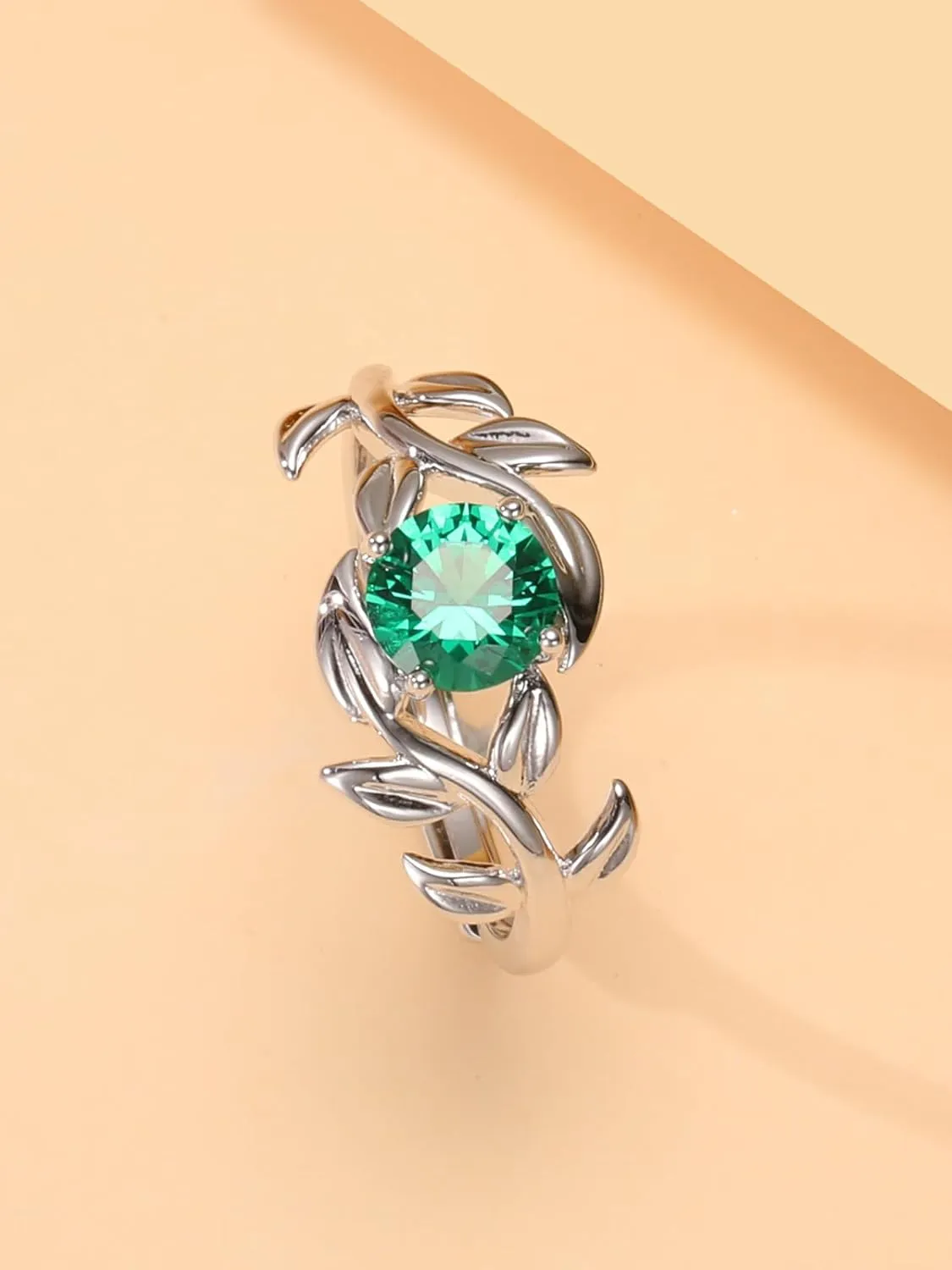 0.8CT Adjustable Women Leaf Ring, White Gold Birthstone Rings for Women Adjustable Wedding Ring for Women Simulated Gemstone Statement Engagement Stackable Open Size 5-9