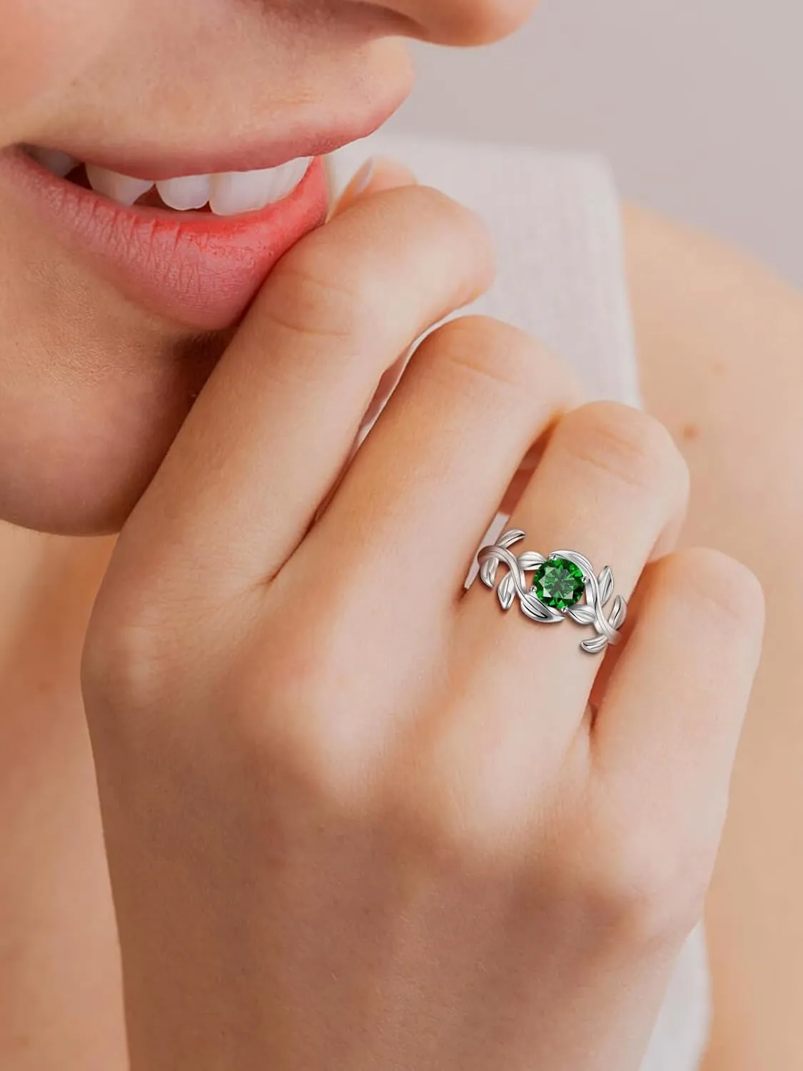 0.8CT Adjustable Women Leaf Ring, White Gold Birthstone Rings for Women Adjustable Wedding Ring for Women Simulated Gemstone Statement Engagement Stackable Open Size 5-9