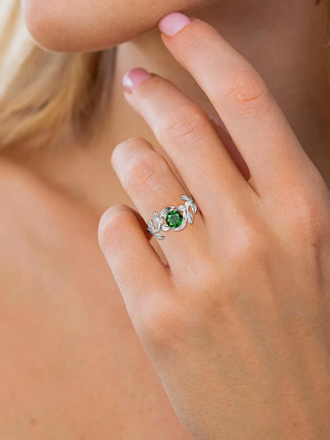 0.8CT Adjustable Women Leaf Ring, White Gold Birthstone Rings for Women Adjustable Wedding Ring for Women Simulated Gemstone Statement Engagement Stackable Open Size 5-9