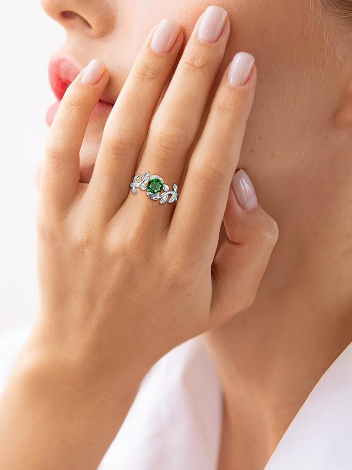 0.8CT Adjustable Women Leaf Ring, White Gold Birthstone Rings for Women Adjustable Wedding Ring for Women Simulated Gemstone Statement Engagement Stackable Open Size 5-9
