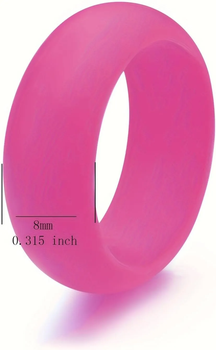 10 Pcs Silicone Rings Set Solid Colors Women Rubber Wedding Bands 8mm Wide 2mm Thick