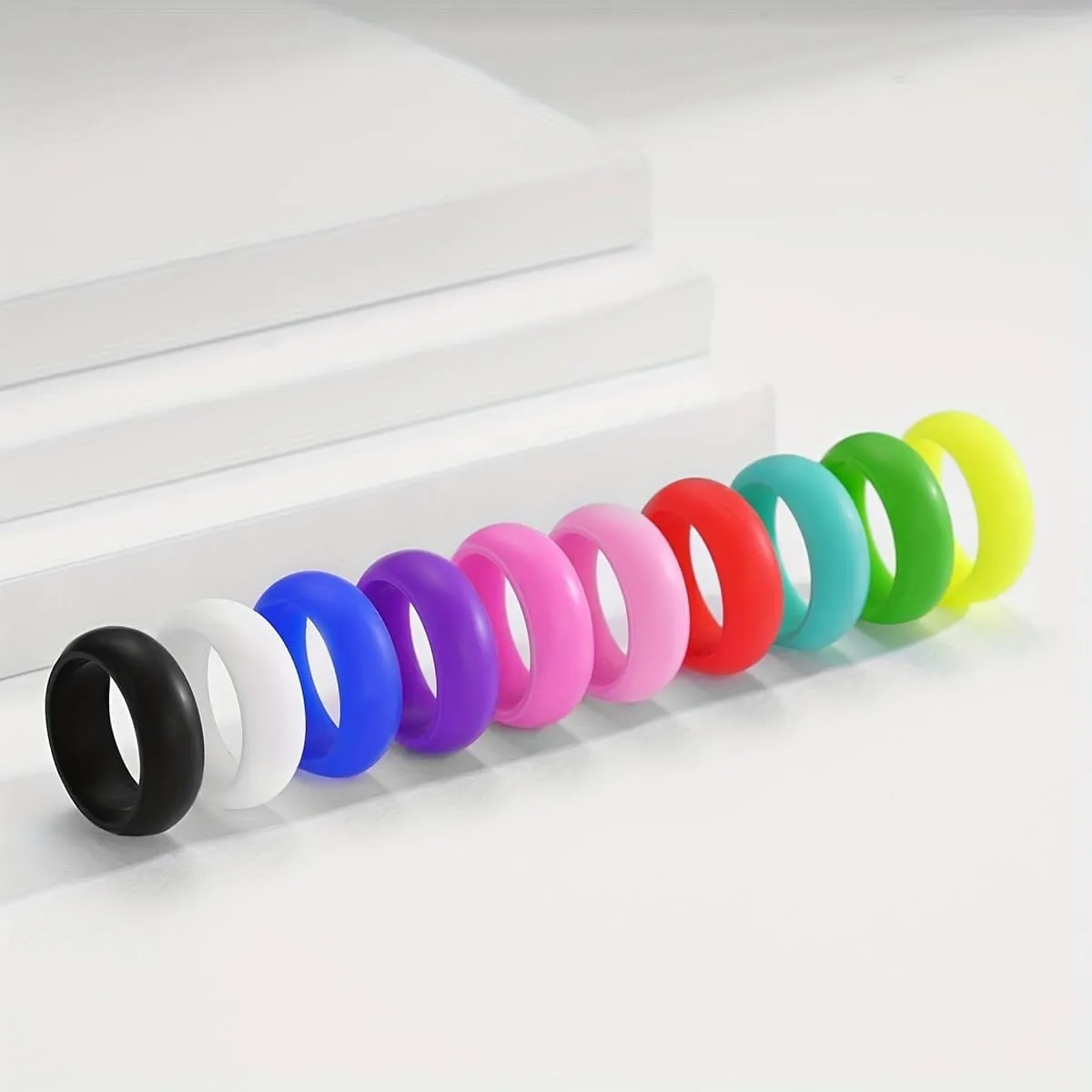 10 Pcs Silicone Rings Set Solid Colors Women Rubber Wedding Bands 8mm Wide 2mm Thick