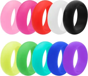 10 Pcs Silicone Rings Set Solid Colors Women Rubber Wedding Bands 8mm Wide 2mm Thick