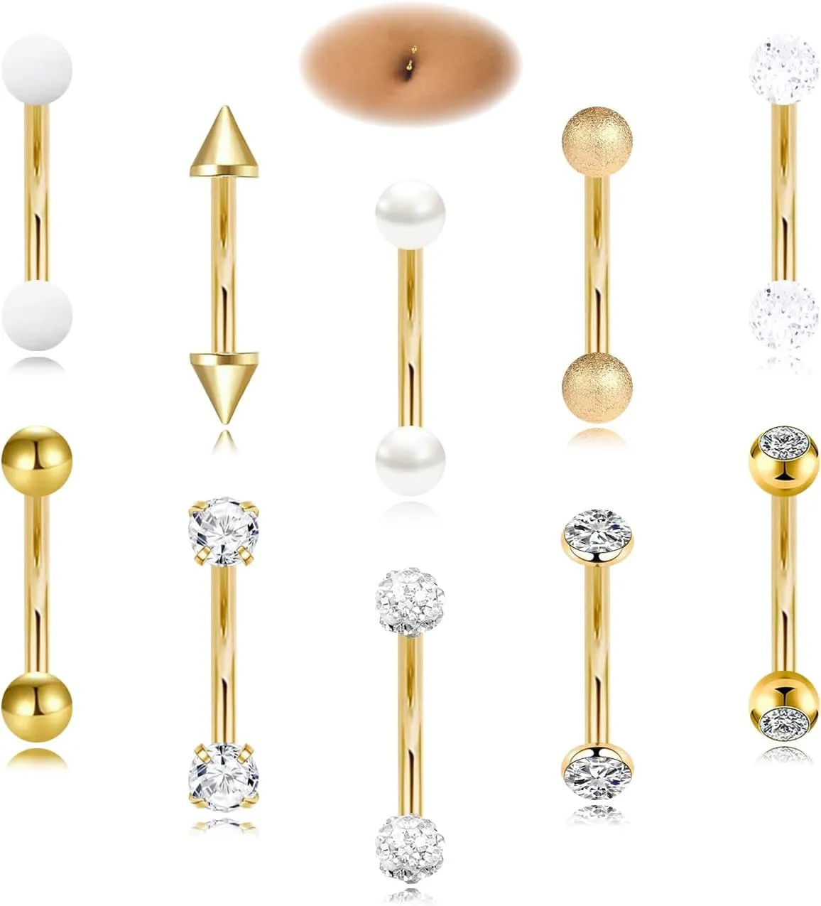 10Pcs 14G 316L Stainless Steel Small Belly Button Rings for Women Tiny Simple Internally Threaded Surgical Steel Hypoallergenic Navel Rings CZ Eyebrow Lip Daith Rook Piercing Jewelry 8-14MM