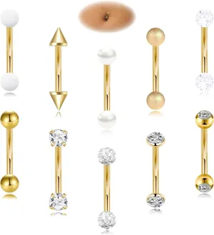 10Pcs 14G 316L Stainless Steel Small Belly Button Rings for Women Tiny Simple Internally Threaded Surgical Steel Hypoallergenic Navel Rings CZ Eyebrow Lip Daith Rook Piercing Jewelry 8-14MM