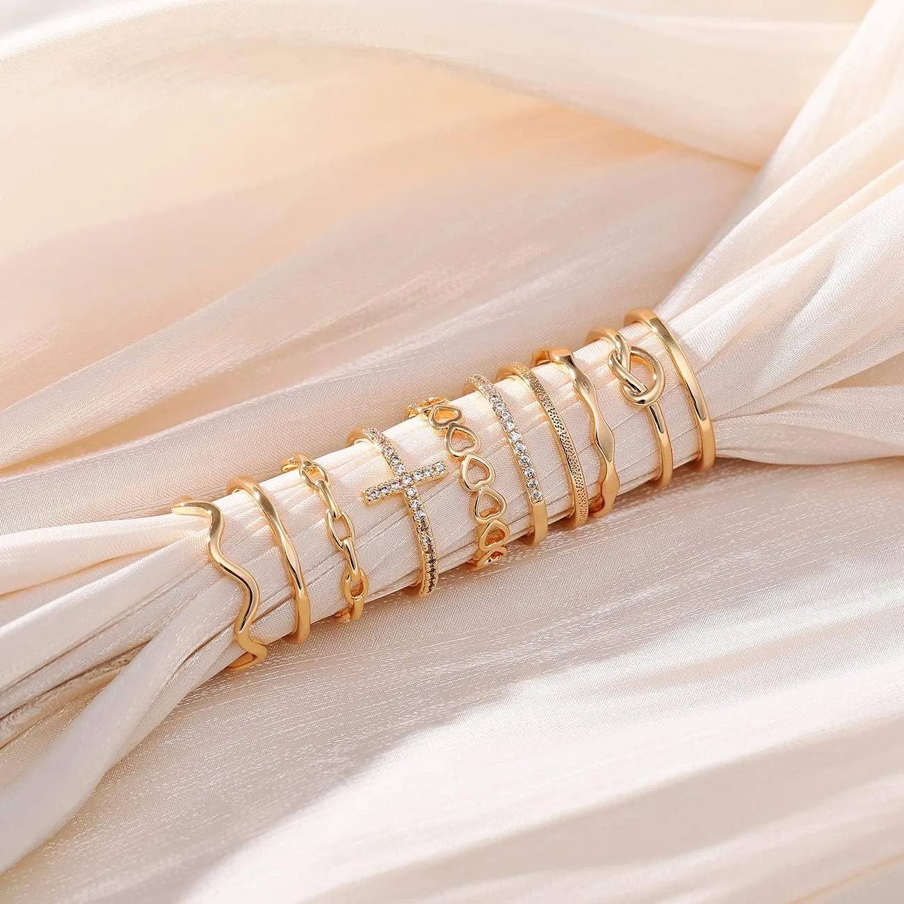 10PCS 14K Gold Plated Stacking Rings for Women Thumb Stackable Knuckle Band Rings Plain Twist Thin Joint Finger Wedding Gold Ring Set for Women Size 4 to 11