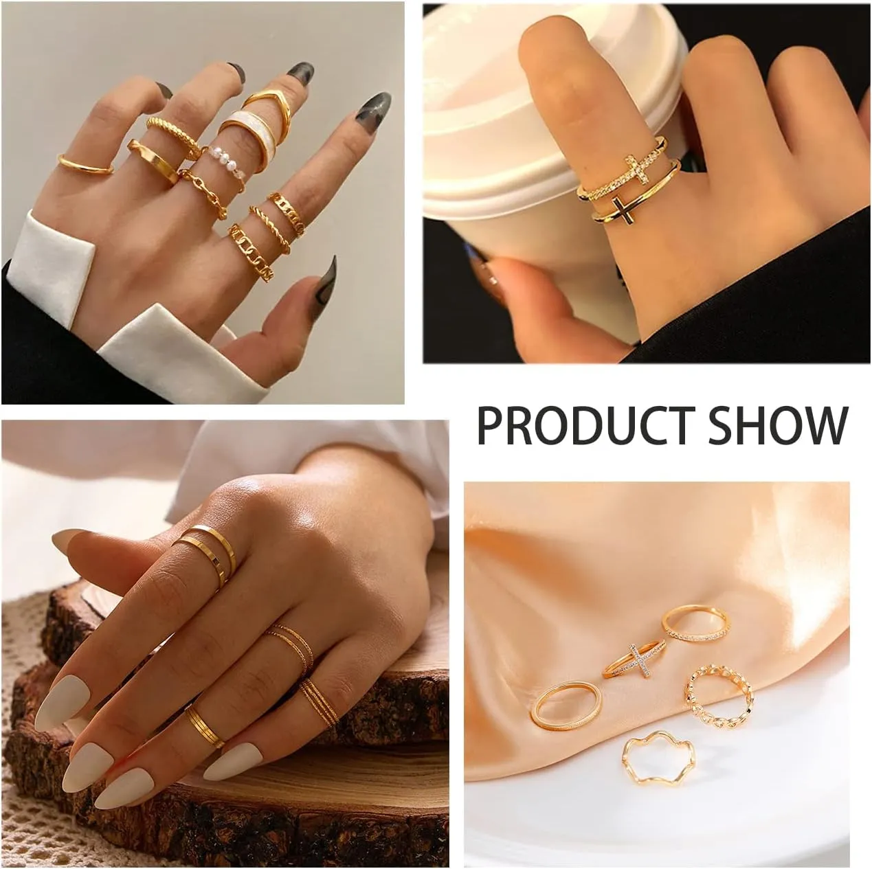 10PCS 14K Gold Plated Stacking Rings for Women Thumb Stackable Knuckle Band Rings Plain Twist Thin Joint Finger Wedding Gold Ring Set for Women Size 4 to 11