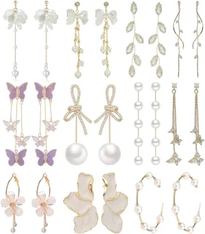 11 Pairs Purple Butterfly Tassel Earrings for Women Long Pearl Earrings Petal Earrings Crystal Rhinestone Drop Earrings Hypoallergenic Elegant Wedding Pearl Tassel Earrings Jewelry Gifts