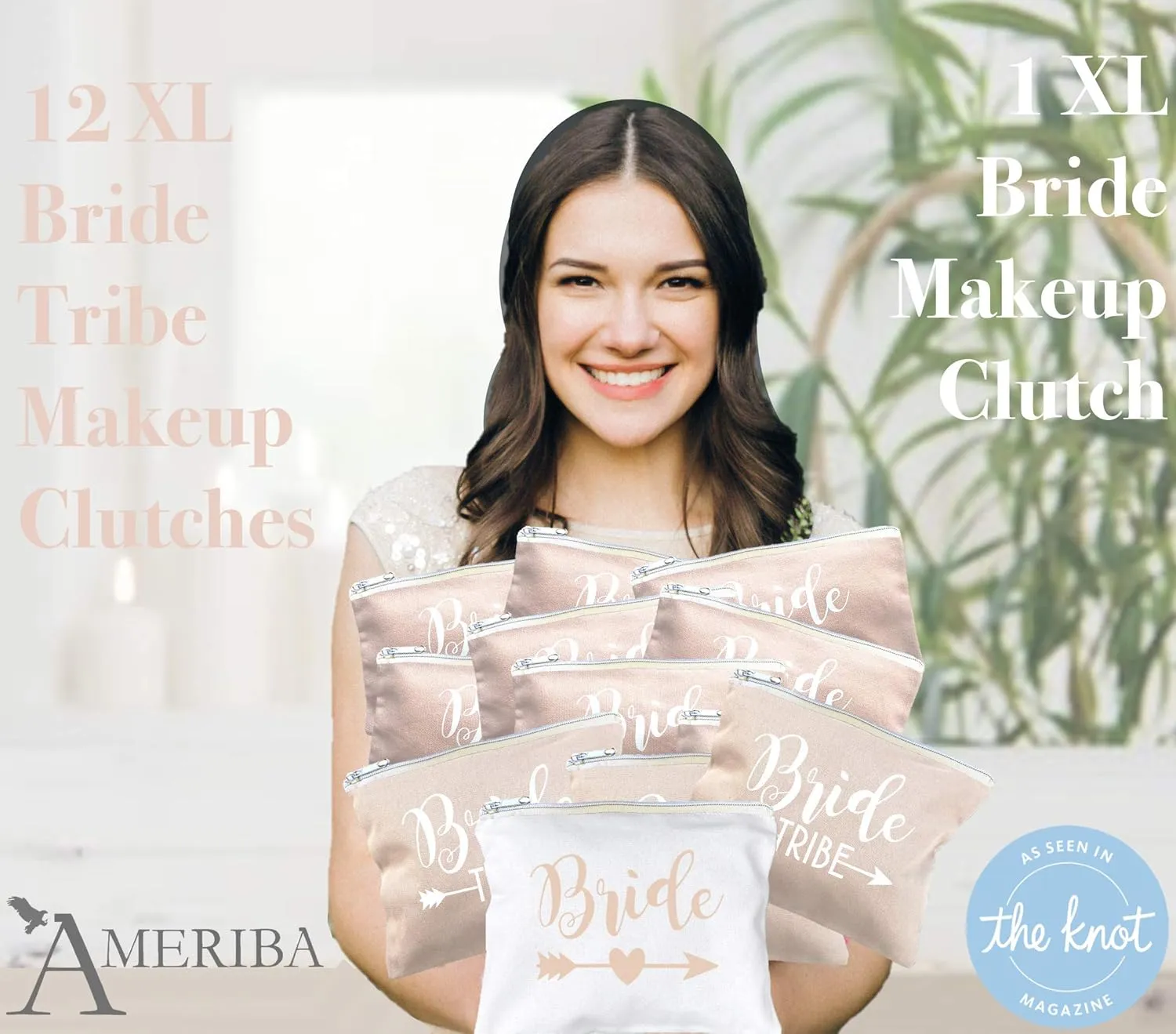 12 PACK SET   1 BRIDE BAG Premium Natural Cotton Canvas Makeup Bag- Bridesmaids Gifts for the Bachelorette Party or Bridal Shower