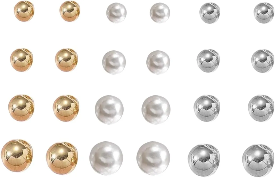 12 Pairs Shining Pearl Gold Silver Hypoallergenic Stud Earrings Set for Women Fashion Aesthetic Jewelry Accessories Statement Earrings Best Friends Birthday Gifts for Mom