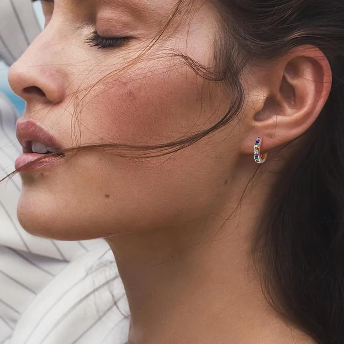 14K Gold Huggie Earrings for Women Silver Huggie Hoop Earrings Cubic Zirconia Huggie Earrings Stud Earrings Lightweight Dainty Hypoallergenic Earrings Jewelry Gifts