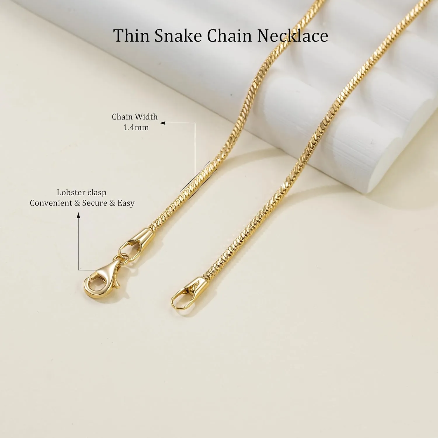 14K Gold Necklaces for Women 1.4mm Thin Snake Chain Necklace Golden Herringbone Necklace for Women 14K Gold Chain for Men Sleek Flow, Endless Grace Dainty Necklaces for Womens 16-24in
