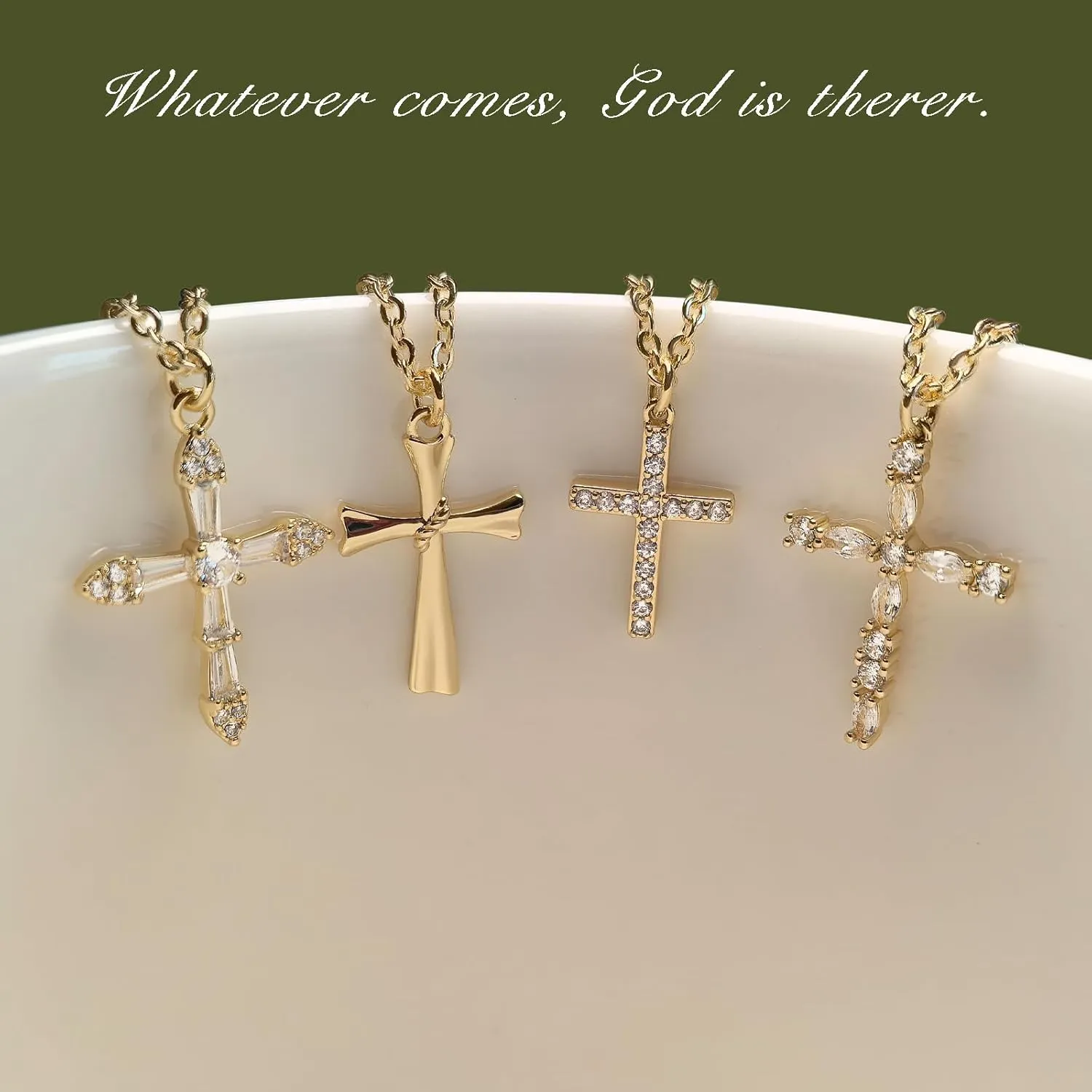 14k Gold Plated Cross Pendant Necklaces for Women Dainty Simple Love Heart Necklaces Trendy Gold Faith Cross Silver Adjustable Religious Necklace Jewelry Gifts for Her
