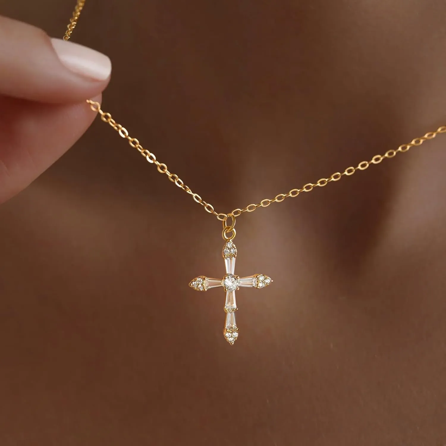14k Gold Plated Cross Pendant Necklaces for Women Dainty Simple Love Heart Necklaces Trendy Gold Faith Cross Silver Adjustable Religious Necklace Jewelry Gifts for Her