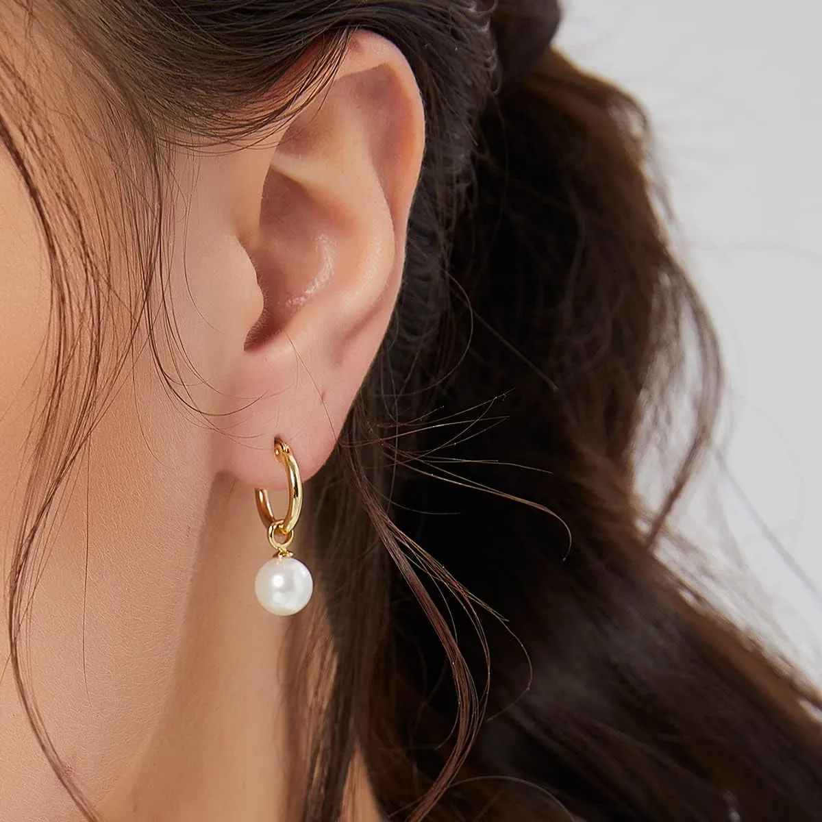 14K Gold/White Gold Plated Minimalist Pearl Hoop Earrings,Huggies Dangle Earrings Jewelry