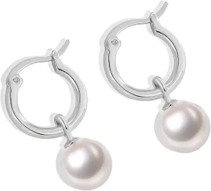 14K Gold/White Gold Plated Minimalist Pearl Hoop Earrings,Huggies Dangle Earrings Jewelry