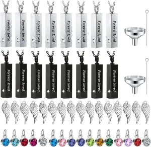 16 Pcs Urn Necklace For Ashes Urn Necklace Stainless Steel Cremation Jewelry For Women Men Cylinder Memorial Necklaces Keepsake Pendant With Funnel(Silver,Black)
