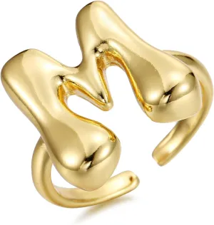 18K Gold Plated Initial Adjustable Ring for Women