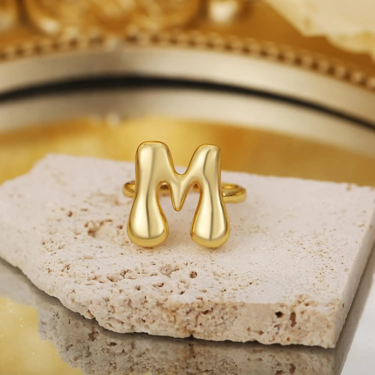 18K Gold Plated Initial Adjustable Ring for Women