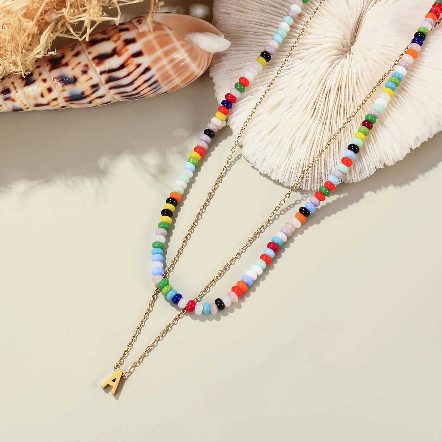 18K Gold Plated Layered Initial A-Z Necklace for Women Rainbow Gemstone Choker Set Colorful Summer Beach Jewelry Gifts Sister, best friend, Birthday.Anniversary or teens