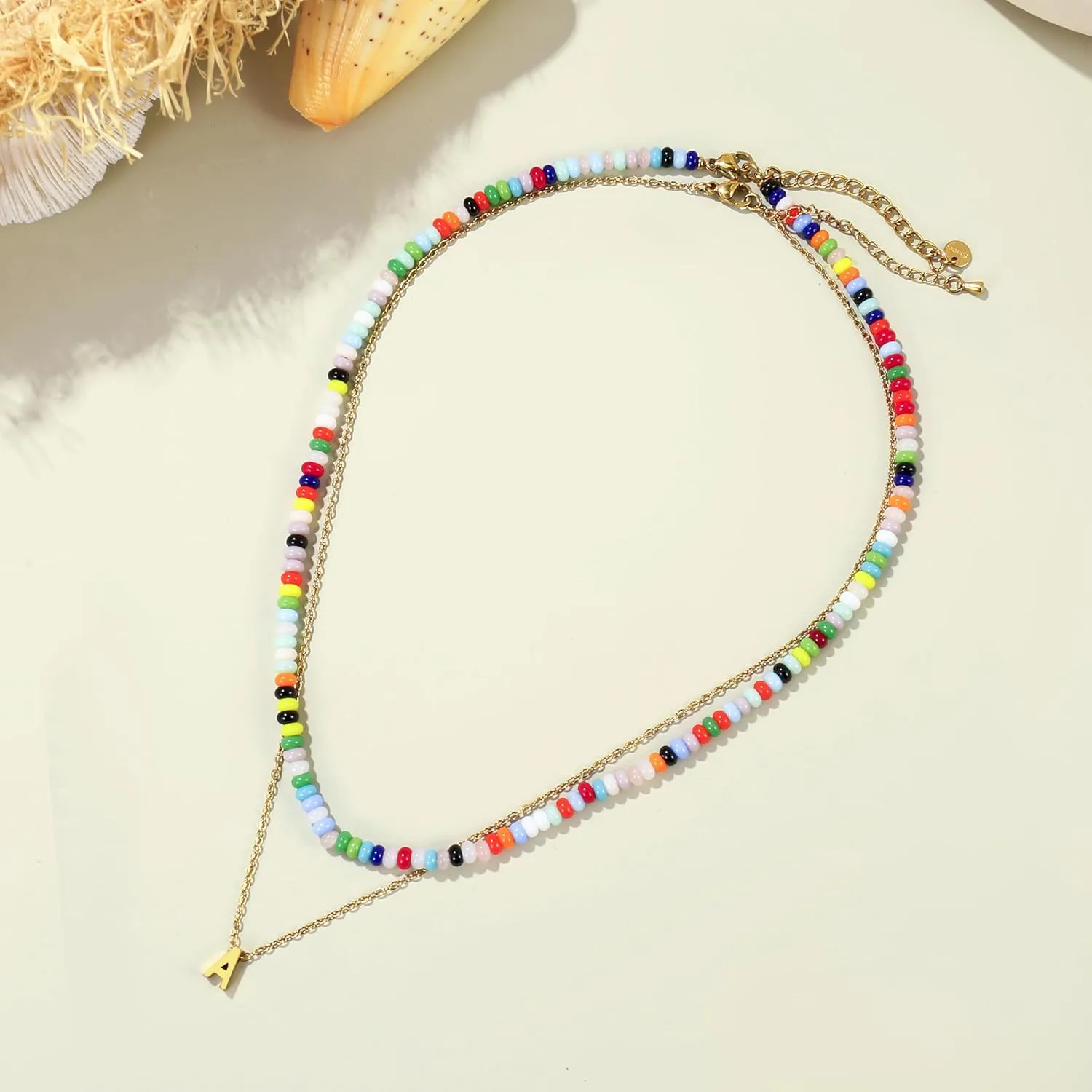 18K Gold Plated Layered Initial A-Z Necklace for Women Rainbow Gemstone Choker Set Colorful Summer Beach Jewelry Gifts Sister, best friend, Birthday.Anniversary or teens