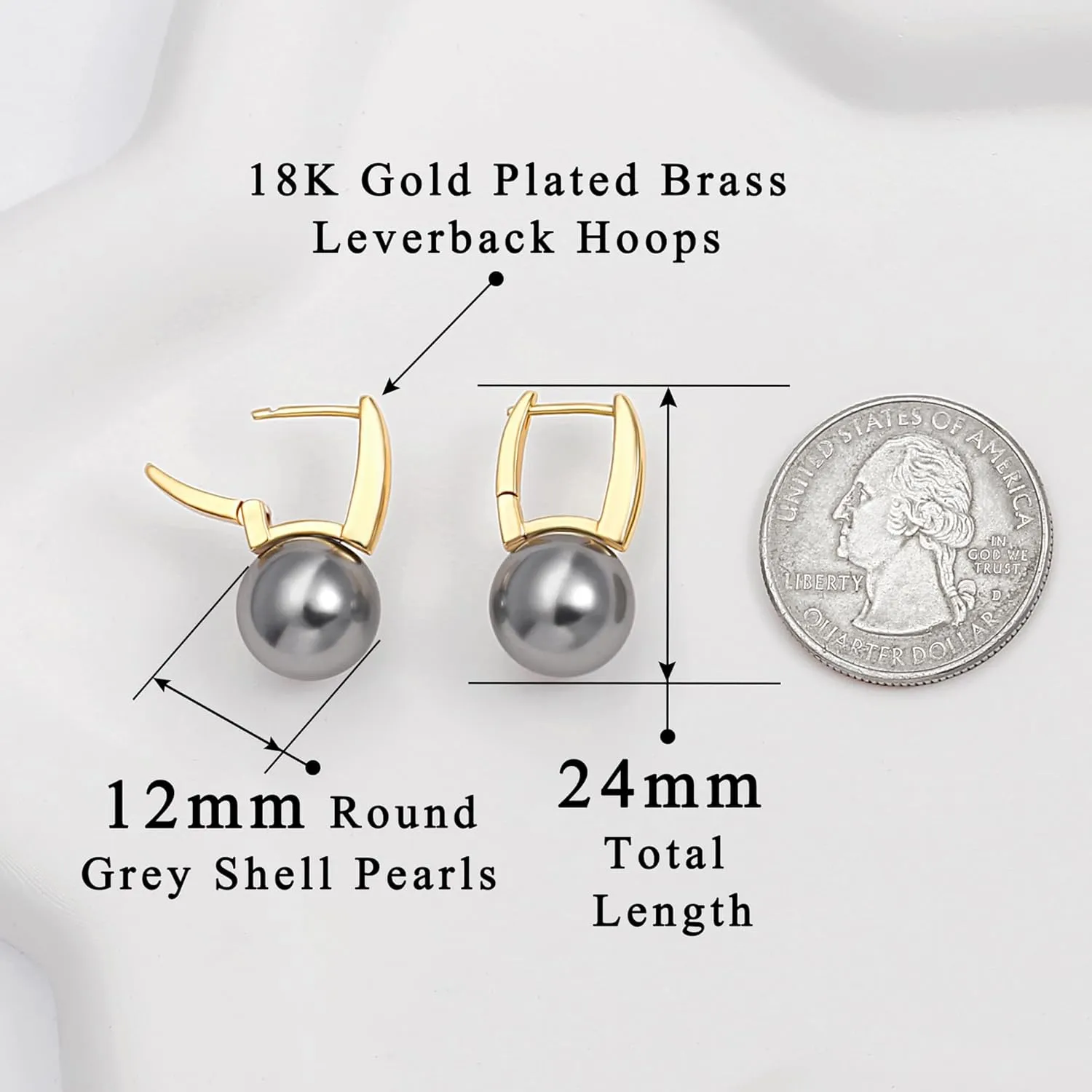 18K Gold Plated Leverback Hoop Handpicked White Shell Pearl Drop Dangle Earring for Women Minimalist Pearl Stud Ear Jewelry for Wedding Bridesmaids Gift