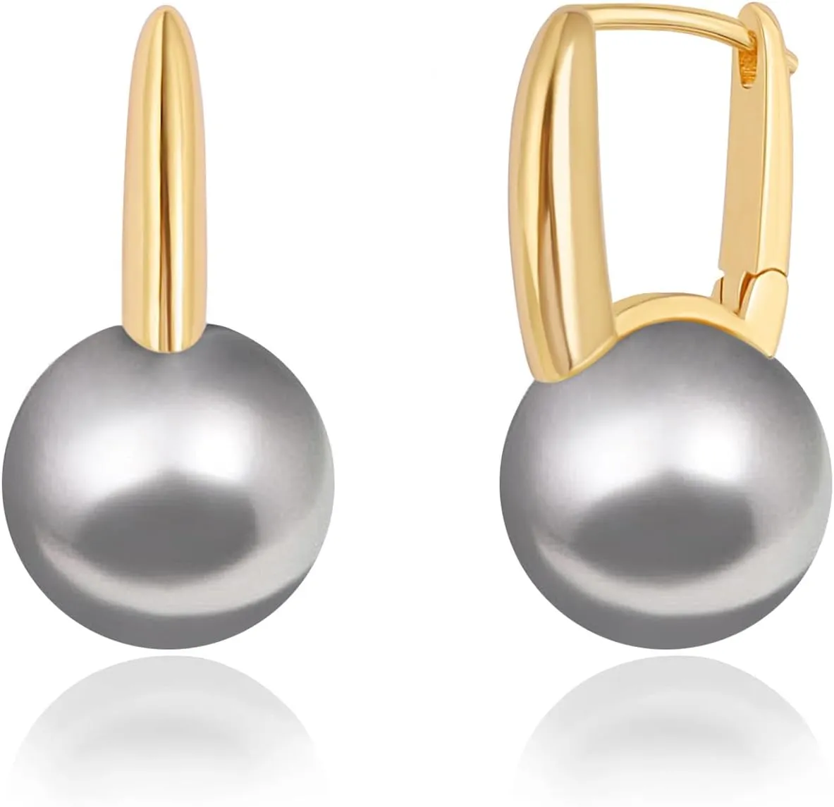 18K Gold Plated Leverback Hoop Handpicked White Shell Pearl Drop Dangle Earring for Women Minimalist Pearl Stud Ear Jewelry for Wedding Bridesmaids Gift