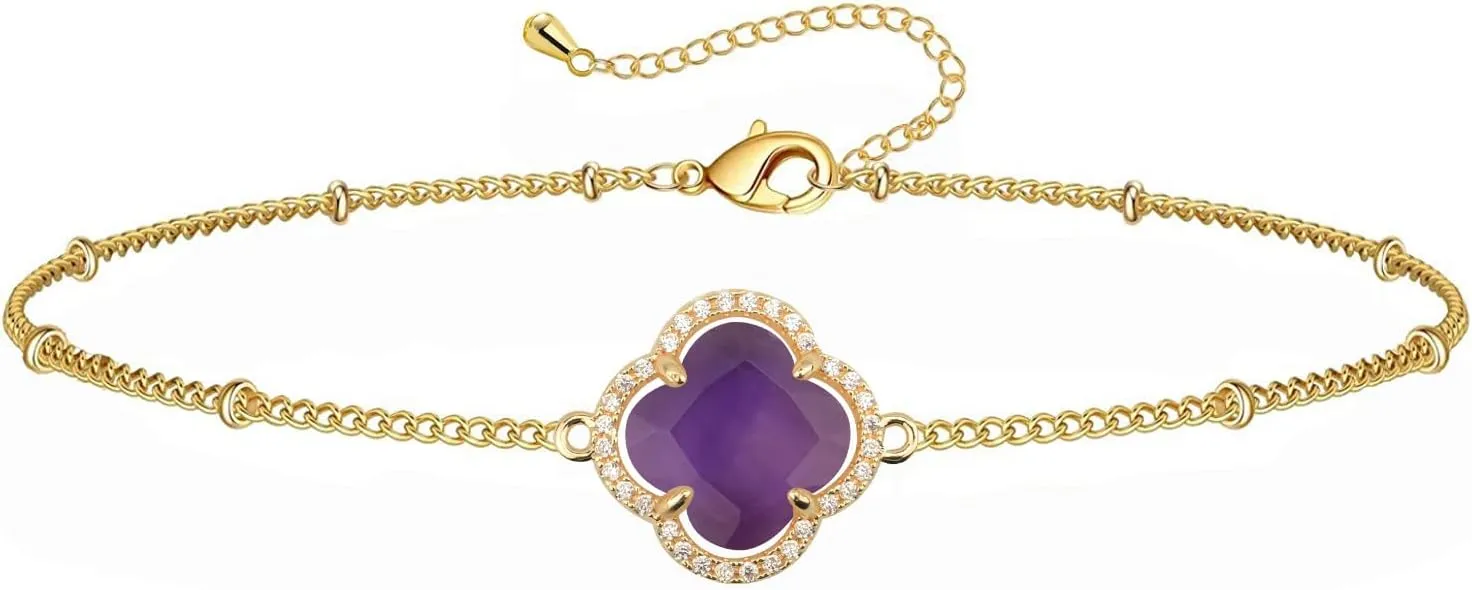 18K Gold Plated Lucky Clover Crystal Adjustable Bracelet for Women Adjustable Simple Fashion Bracelet Birthday Gifts for Women