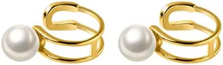 18K Gold Plated S925 Sterling Silver Ear Cuffs Safety Pin Wrap Earrings Elegant Shell Pearl Fake Non Piercing Clip On Earring
