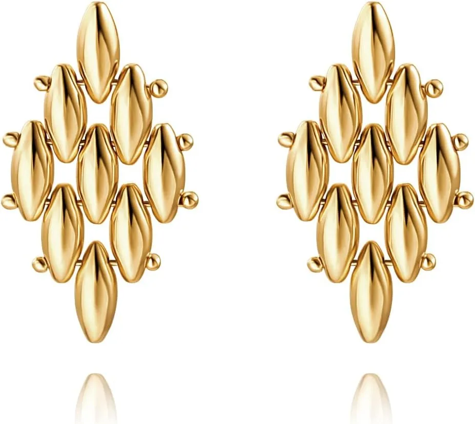 18K Gold Plated Silver Stud Earrings Geometric Post Lightweight Drop Dangle Earrings White Simulated Shell Pearl Earrings for Women