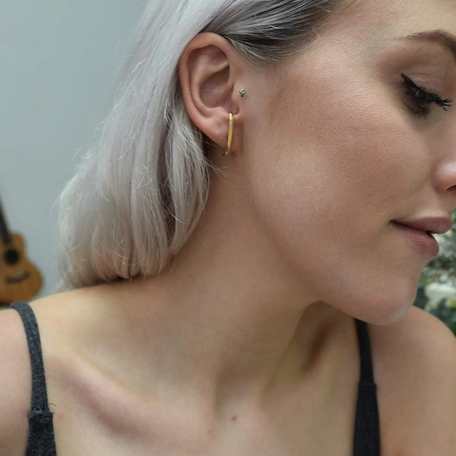 18K Gold Plated Sterling Silver Suspension Hoop Earring Ear Suspender Minimalist Ear Cuff Rose Gold Wrap Hoop Silver Huggie Earring