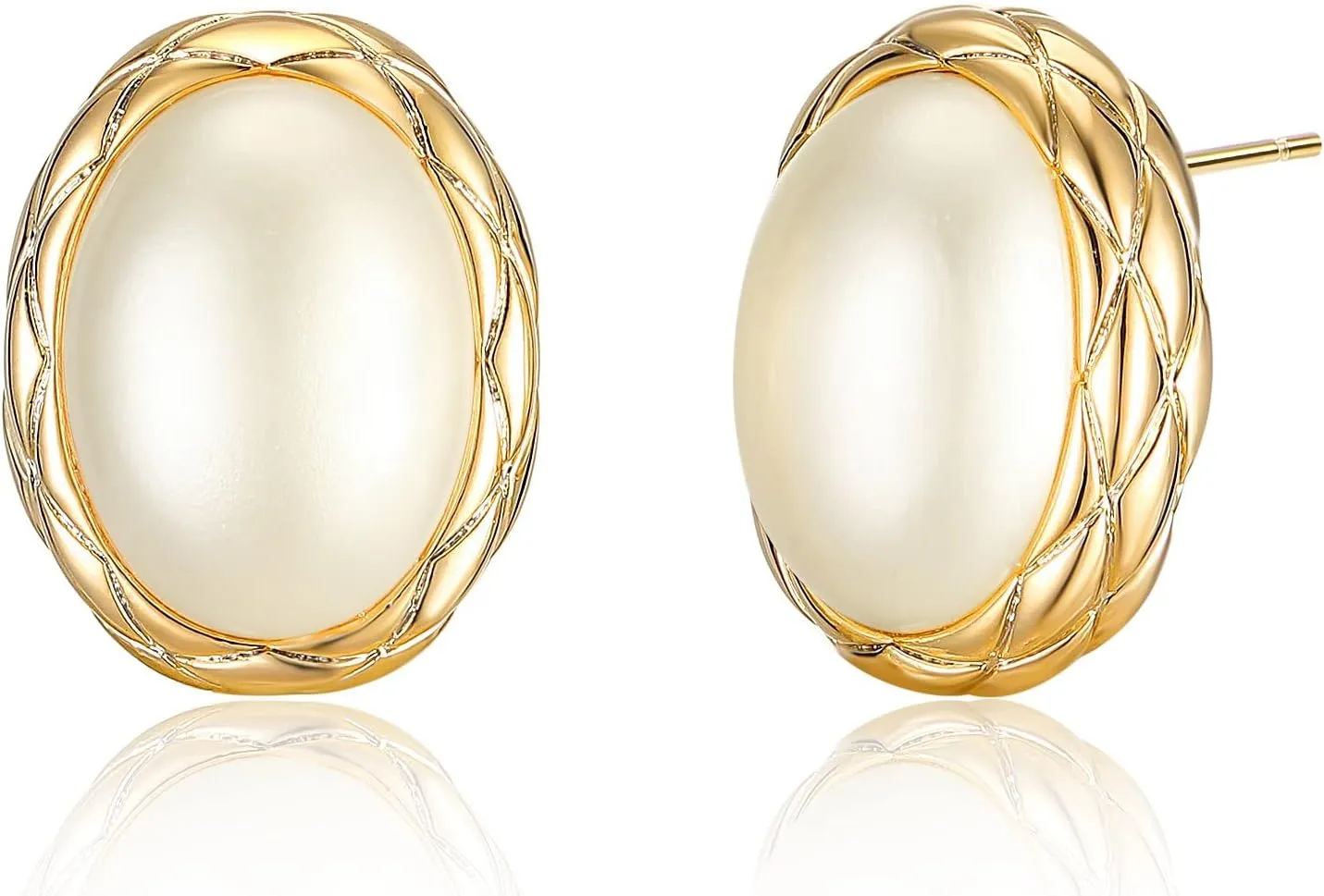 18K Gold Plated Stud Pearl Earrings for Women, Fashion White Pearl Stud Earrings Jewelry Accessory Gifts for Her