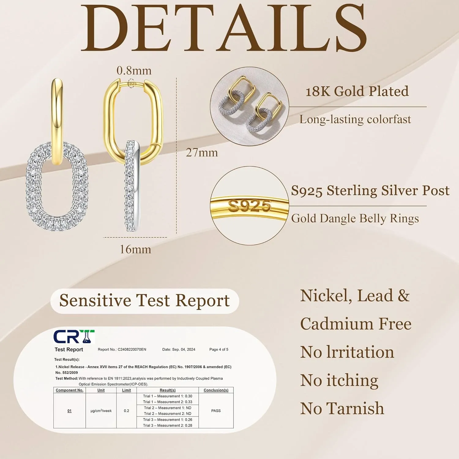 18K Gold Plated Two Tone Gold Silver Hoop Earrings for Women Hypoallergenic - 925 Sterling Silver Drop Dangle Paperclip Huggie Hoop Earrings - Chain Link Dangle Earrings Jewelry