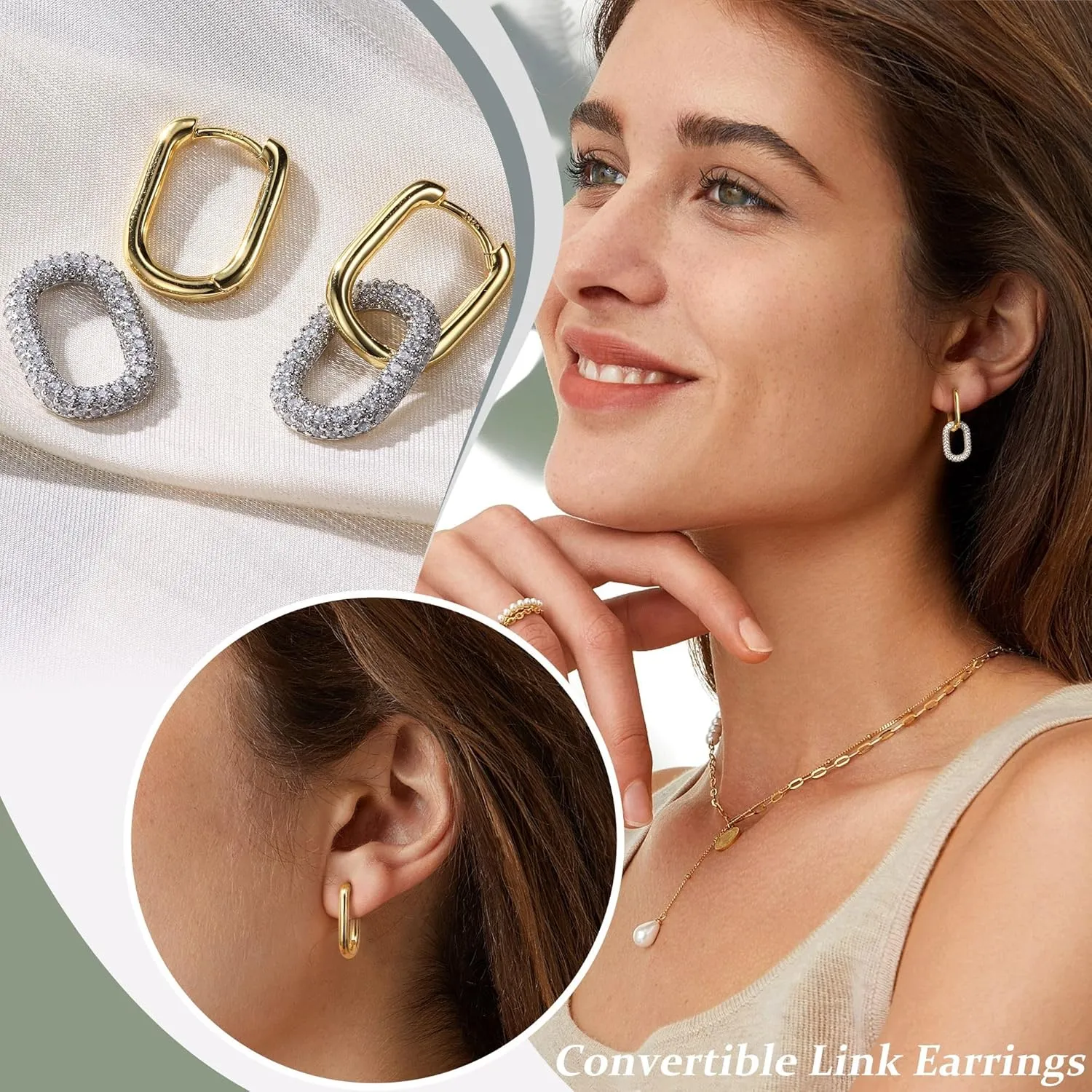 18K Gold Plated Two Tone Gold Silver Hoop Earrings for Women Hypoallergenic - 925 Sterling Silver Drop Dangle Paperclip Huggie Hoop Earrings - Chain Link Dangle Earrings Jewelry