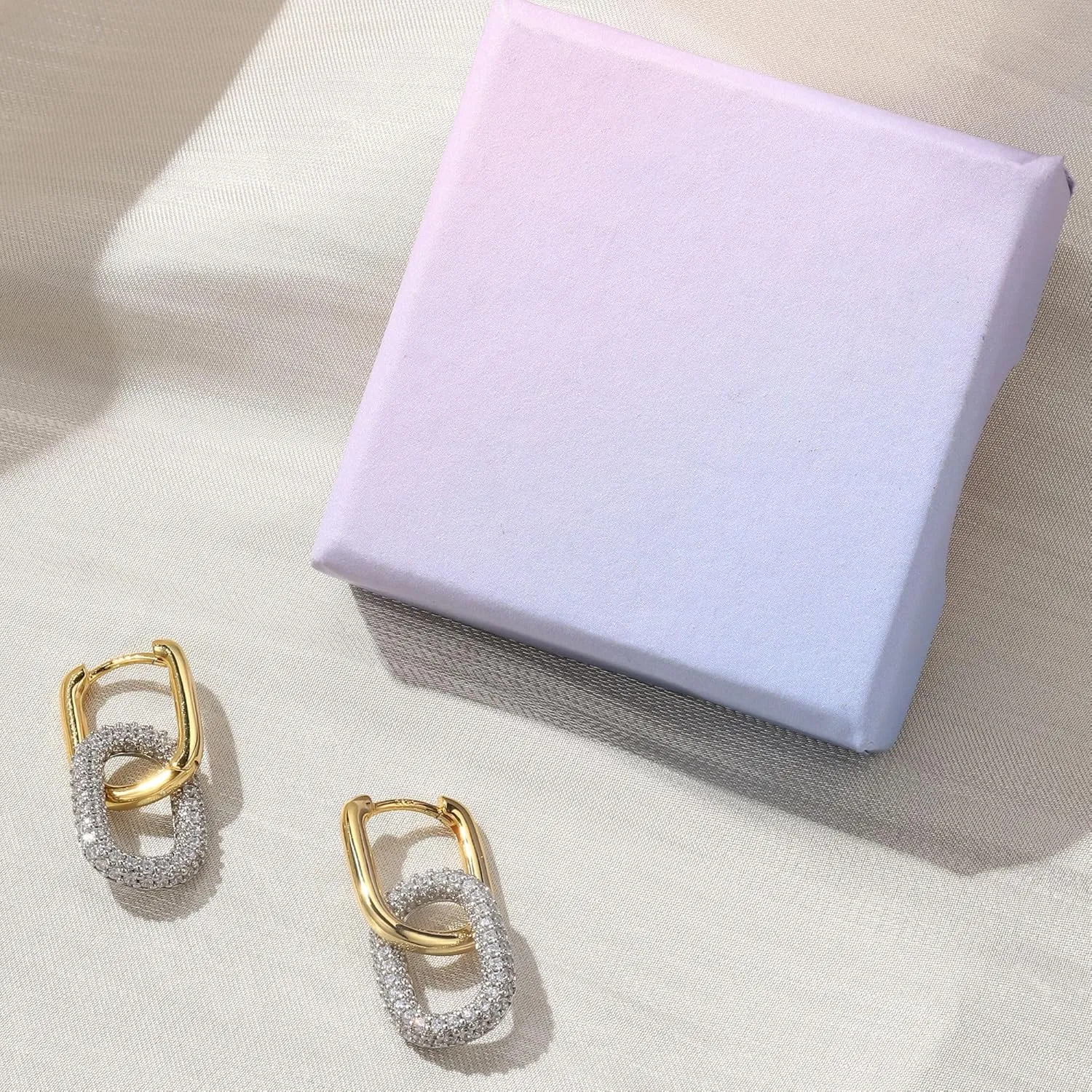 18K Gold Plated Two Tone Gold Silver Hoop Earrings for Women Hypoallergenic - 925 Sterling Silver Drop Dangle Paperclip Huggie Hoop Earrings - Chain Link Dangle Earrings Jewelry