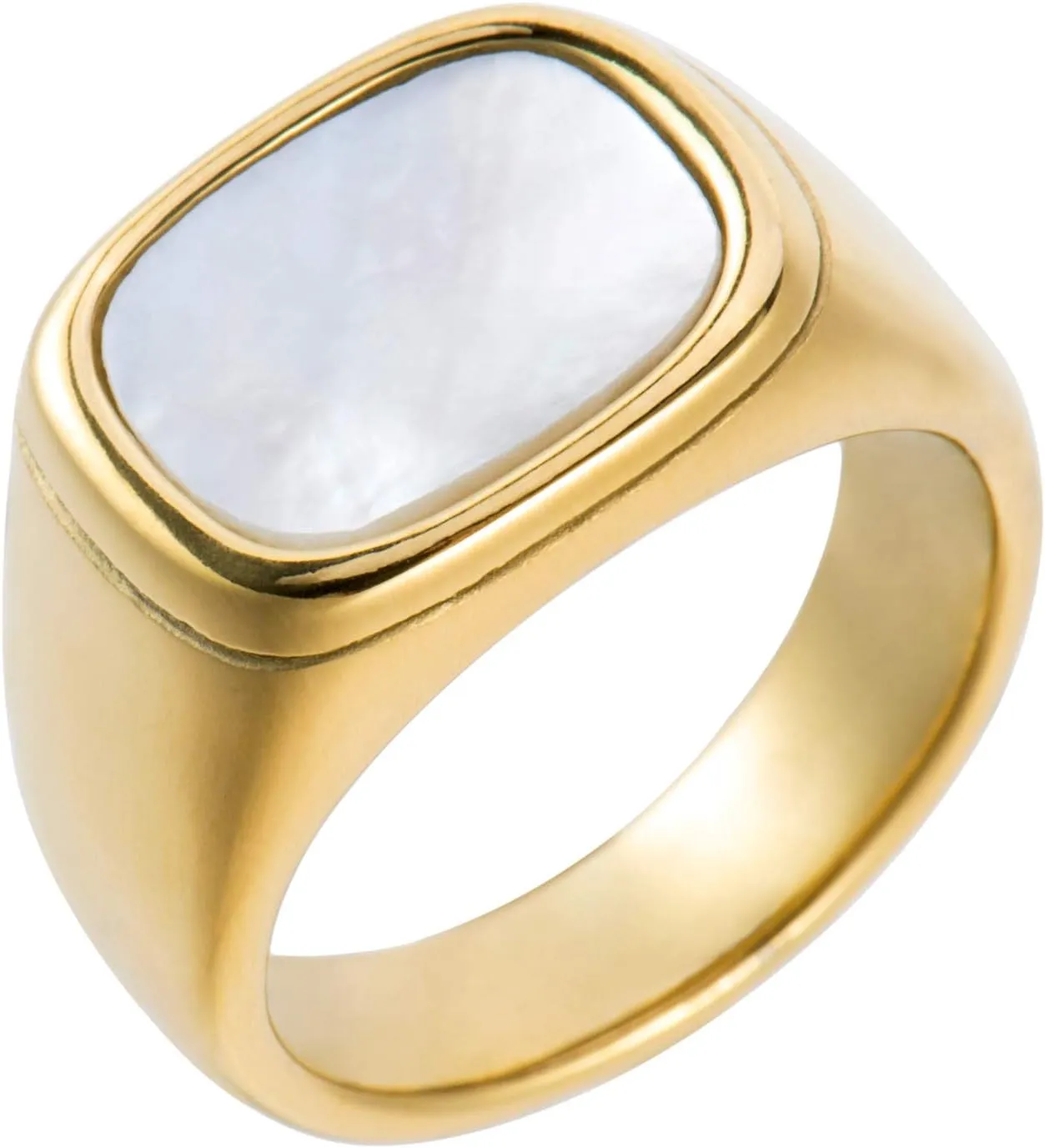 18K Gold Plated Women's Starburst Signet Ring - Minimalist Mother of Pearl Statement Piece