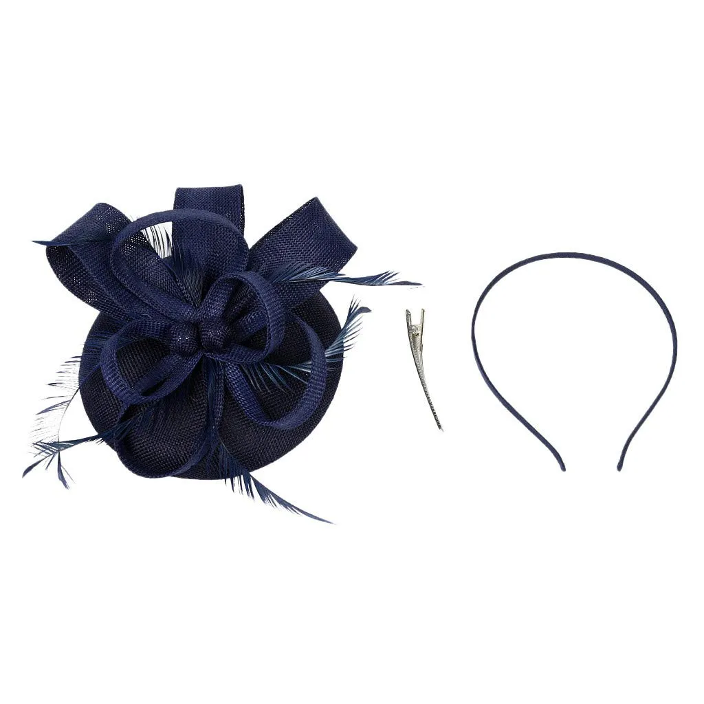 1920s Headpiece Flapper Headband Fancy Womens Fascinator Hair Clips Headband Clip Church Mesh Feathers on a Headband (A-Navy, One Size)