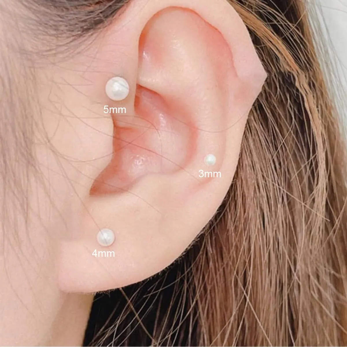1Pairs Flat Back Dainty Pearl Earrings for Women - 14K Gold Hypoallergenic Cartilage Earring 3mm Faux Pearl Stud Earrings Screw Back Gold Stud Earrings for Women, Suitable Gifts for Women