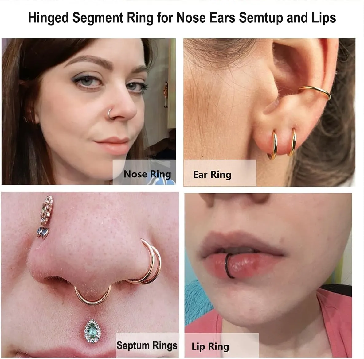 1pcs Women Men Titanium Hinged Nose Rings Hoop 20G 18G 16G Clicker Hoop for Nostril Septum Cartilage Helix Daith Tragus Rook Conch Lip Ear Lobe Piercings 6mm/7mm/8mm/9mm/10mm/12mm Silver-Gold-Rose Gold-Black