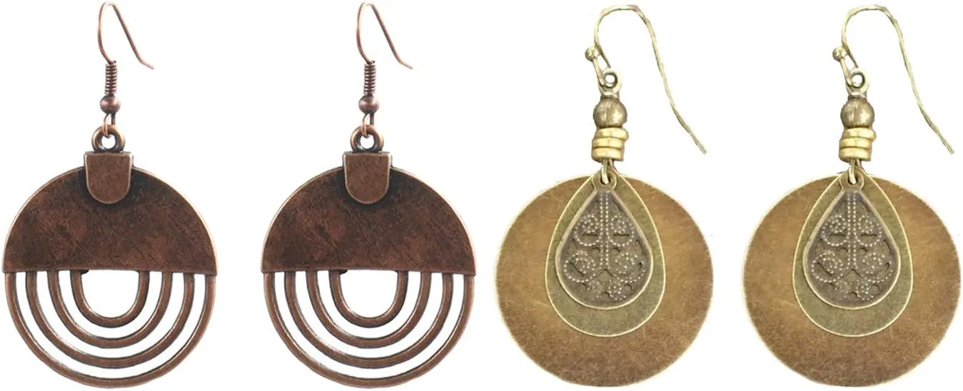 2 Pairs Bohemian Earrings For Women Dangle Boho Earrings Vintage Boho Ethnic Earrings Hollow Out Hoop Spiral Earrings Handmade Jewelry (2 Pairs Set)