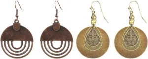 2 Pairs Bohemian Earrings For Women Dangle Boho Earrings Vintage Boho Ethnic Earrings Hollow Out Hoop Spiral Earrings Handmade Jewelry (2 Pairs Set)