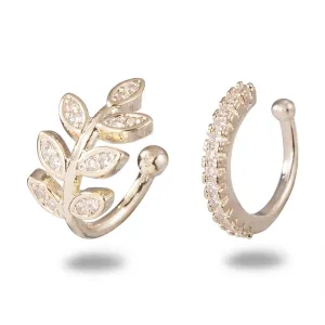 2 PCS Ear Cuffs 14k Gold Plated Cubic Zirconia CZ Non Piecing Ear Small Hoop Huggies Clip on Cuff Wrap Earrings Fake Helix Cartilage Earrings for Women Hypoallergenic