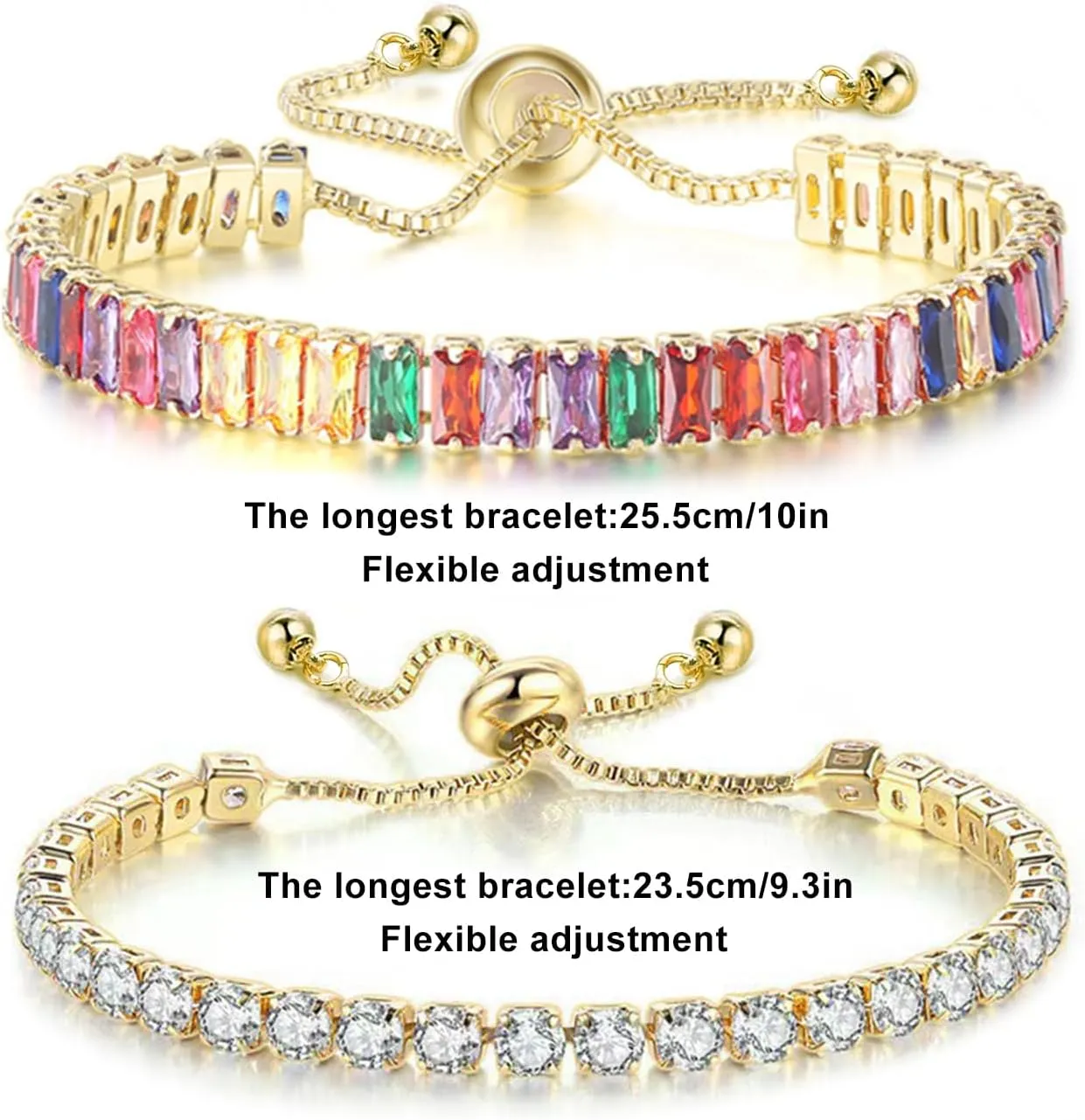 2 Pieces Tennis Bracelets for Women Cubic Zirconia Bracelet Rhinestone Adjustable Slider Bracelets
