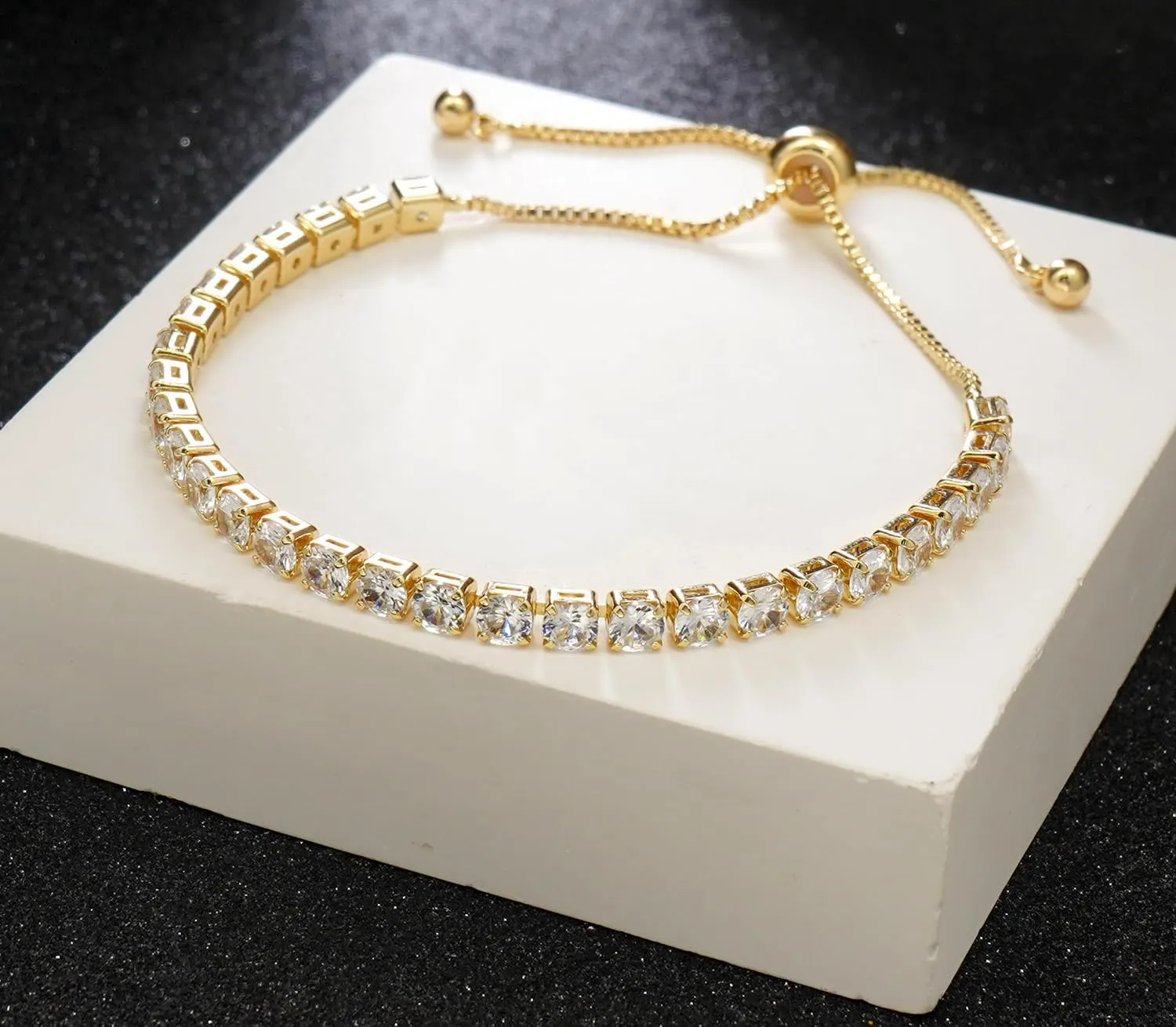 2 Pieces Tennis Bracelets for Women Cubic Zirconia Bracelet Rhinestone Adjustable Slider Bracelets