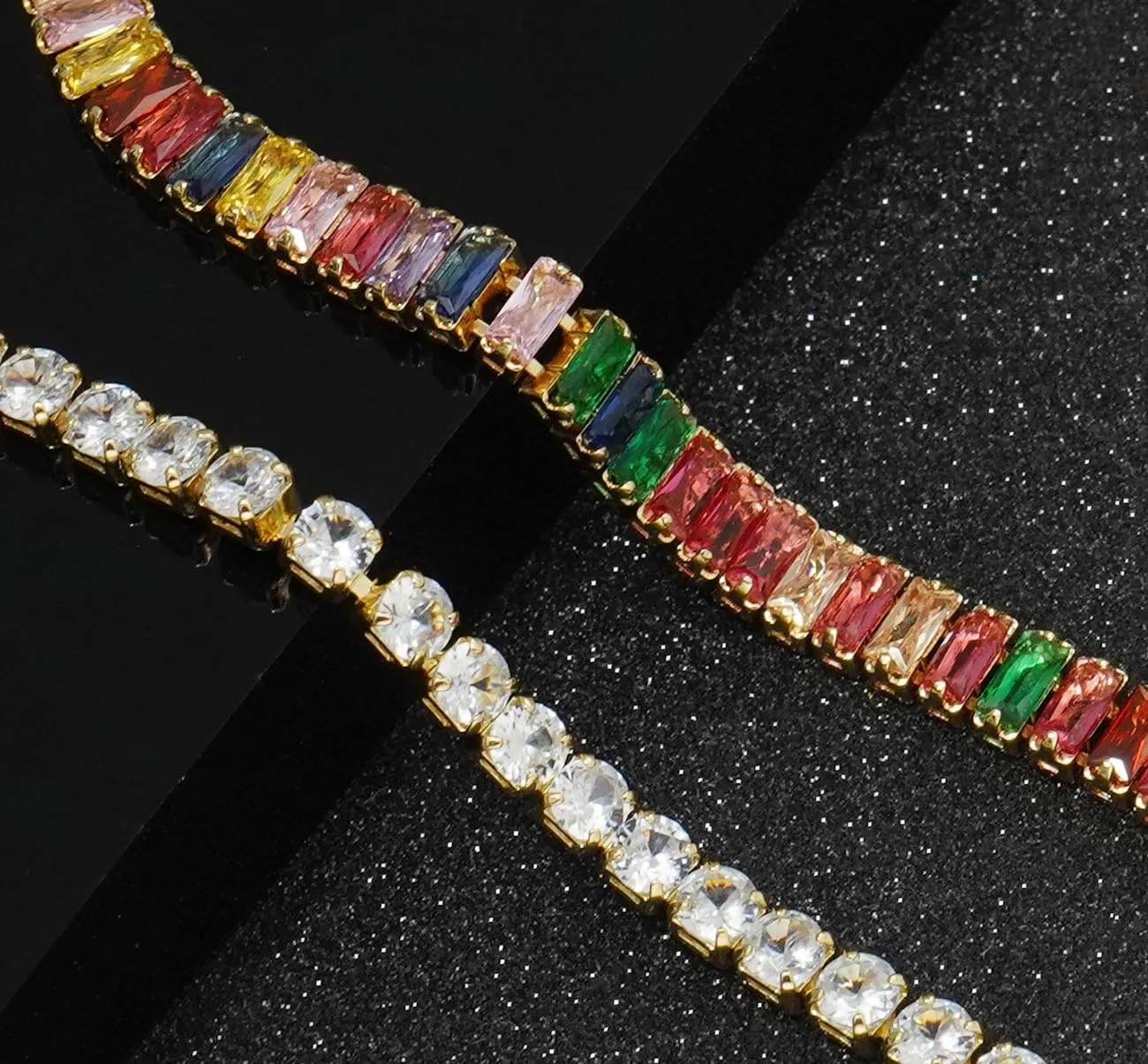 2 Pieces Tennis Bracelets for Women Cubic Zirconia Bracelet Rhinestone Adjustable Slider Bracelets