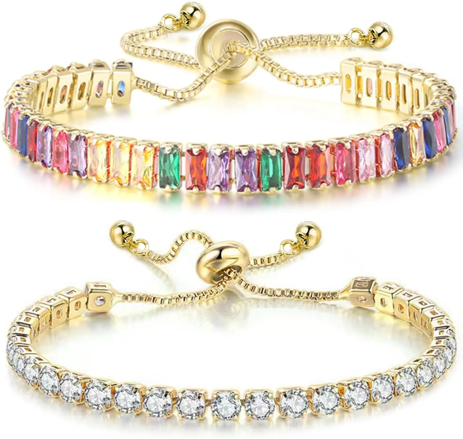 2 Pieces Tennis Bracelets for Women Cubic Zirconia Bracelet Rhinestone Adjustable Slider Bracelets