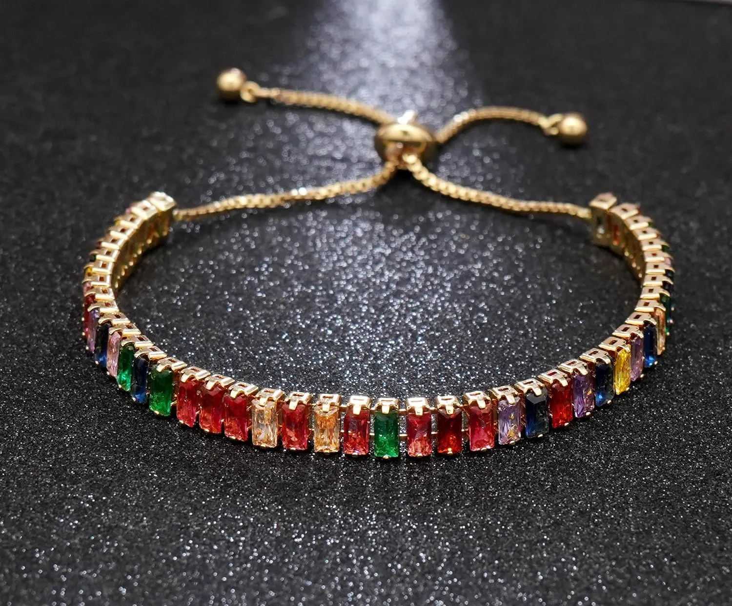 2 Pieces Tennis Bracelets for Women Cubic Zirconia Bracelet Rhinestone Adjustable Slider Bracelets