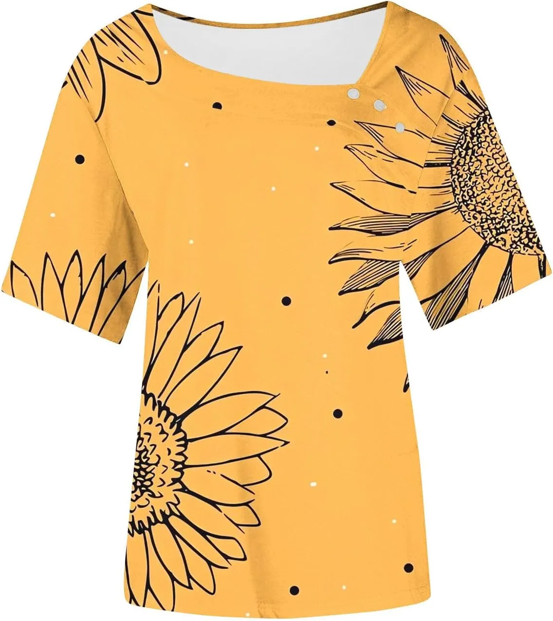 2025 Summer Square Neck Tops for Women Trendy Floral Print Short Sleeve Boho Tshirt Casual Loose Fit Button Blouses