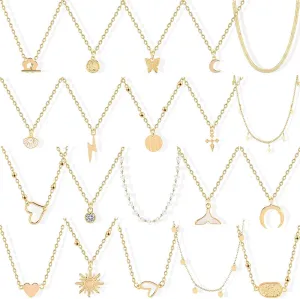 20PCS Gold Plated Choker Necklaces For Women, 14k Gold Plated Dainty Pearl Pendant Simple Chain Necklace Set Gold Layered Necklaces Adjustable Jewelry Gift
