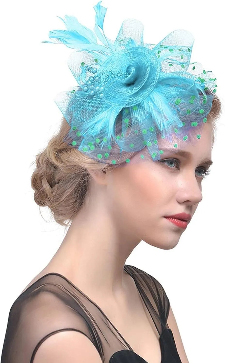 20s 50s Pillbox Derb Fascinator Hat eil Feather Fascinators Hair Clip Wedding Tea Part Hat (Sky Blue, One Size)